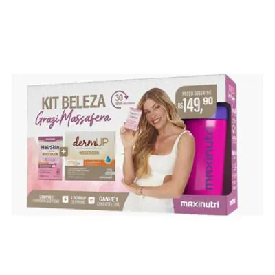 Kit Grazi Massafera Hair Maxinutri+Dermup Limão Siciliano 30 Sachês+Coqueteleira Grátis